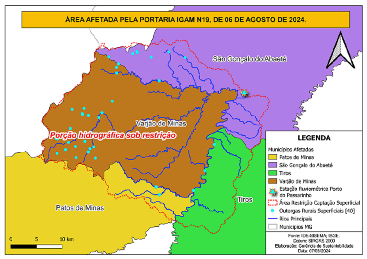 A plataforma IDE-SISEMA mostra que há 113 outorgas impactadas nesta Circunscrição Hidrográfica